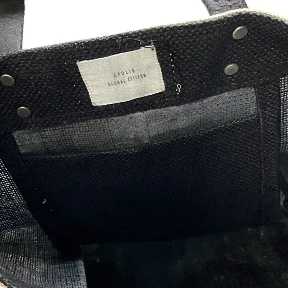 Apolis Jute Market Bag Tall Black Hamilton Bermuda Leather Handles - Picture 8 of 10